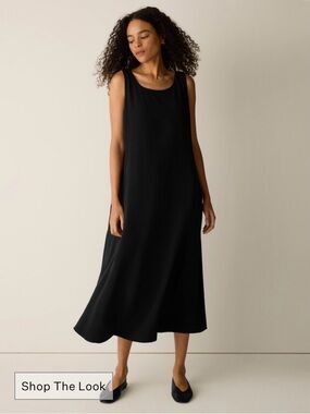 Eileen Fisher Black Sleeveless 100% Silk Maxi Dress Size L EUC Boho Minimalist